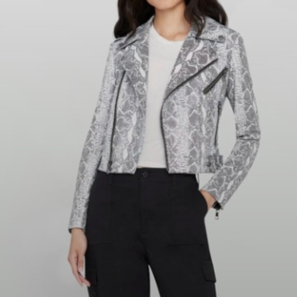 Alice Olivia Cody Cropped Leather Python Jacket - image 3